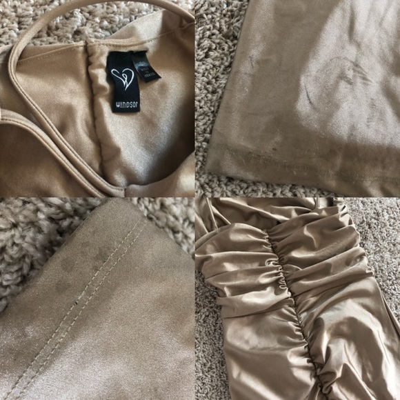 gold formal cutout prom dress with slit - Picture 6 of 6